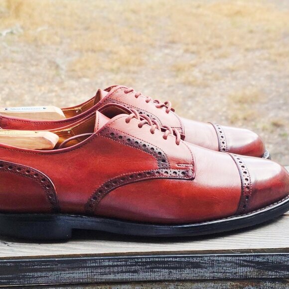 Allen Edmonds 9.5-D Comfort Orthotic Burnished Brown Leather Brogue Derby Cap To